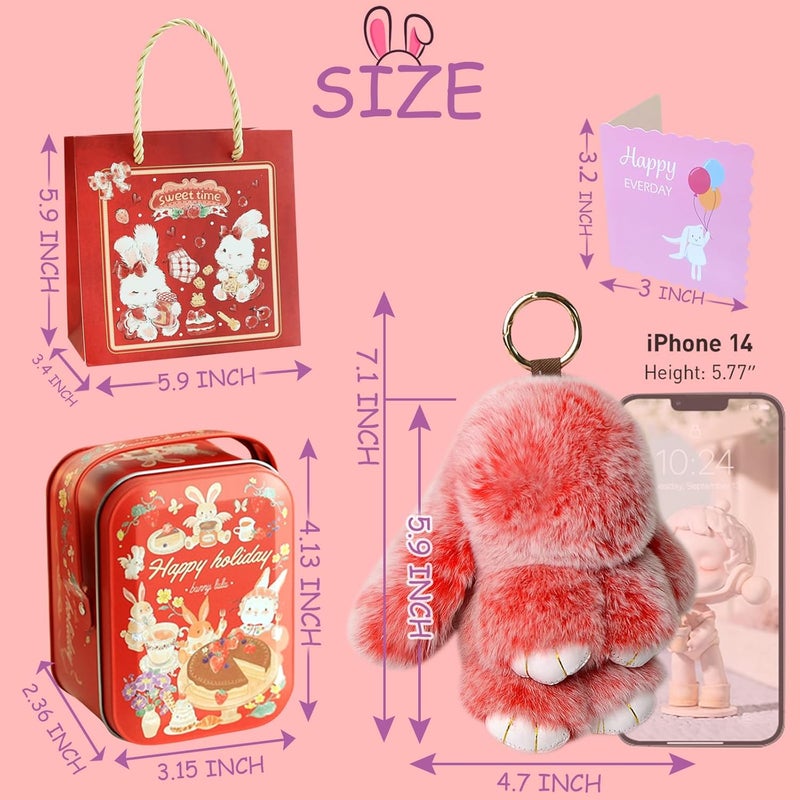 MINGRI Soft Bunny Keychain with Tin,Cute Valentines Gift Plush Keychain for Backpack,Bag Charm Gift Key Chain - Image 3